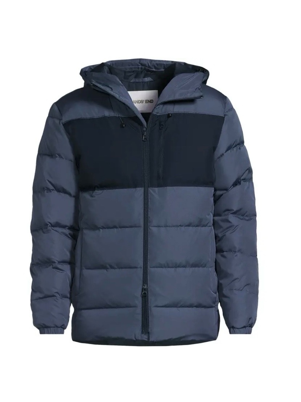 Lands End Men's Navy Hooded Puffer Jacket 600 FP Down